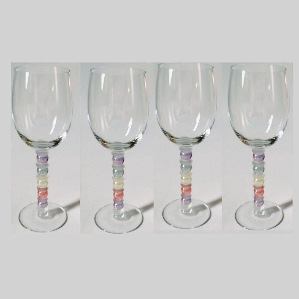 SET OF FOUR Pier 1 Wine Glasses Multi Color Bulb Stem